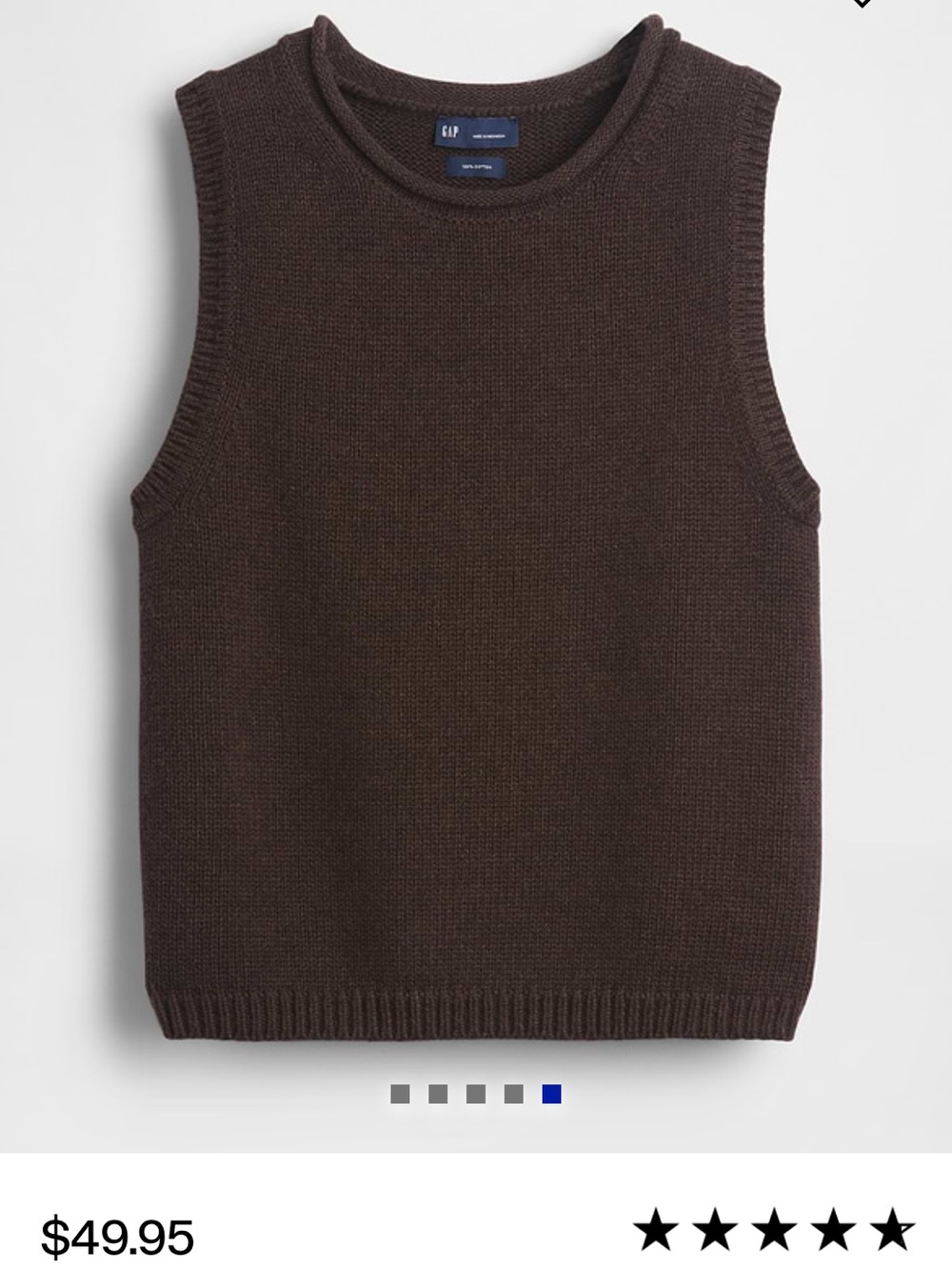 GAP Dark Brown Crewneck Knit Sweater Vest
